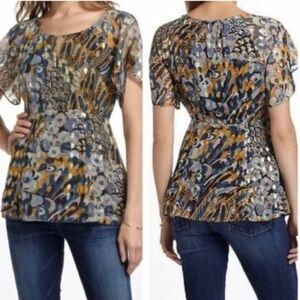 HD IN PARIS ANTHROPOLOGIE Women’s Multicolor Metallic Silk PEACOCK PRISMA Top 12